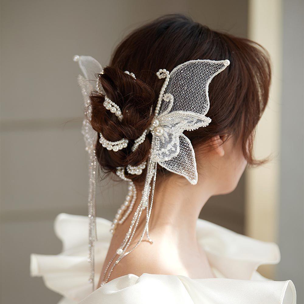 Large Butterfly Mesh Ponytail Clip Pearl Barrettes Duckbill Clips Korean Hairpins Women Hair Clips