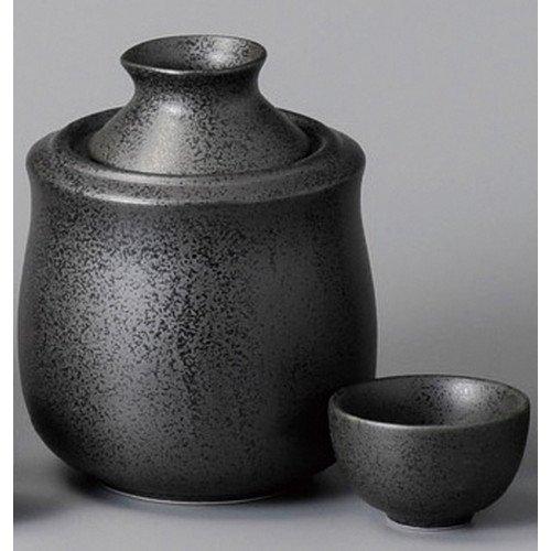 

Black crystal sake warmer (large) with sake cup [Sake bottle diameter 12.3cm x height 15cm, 300cc, Made in Japan, Microwave safe, Dishwasher safe]