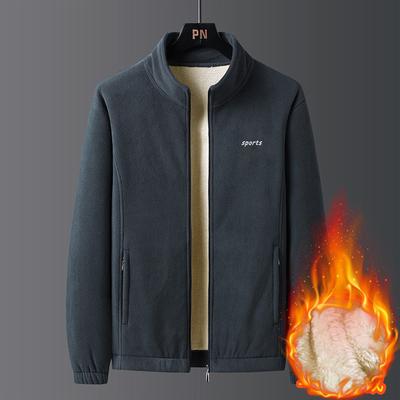 Winter Casual Wool Lined New Warm Wool Thickened Jacket Men's Stand-up Collar Zipper Fleece Top