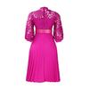 Women's 45720 Sleeve Lace Crochet Midi Dress Hollow Out Eyelet Pleated Swing Dress Fall Casual