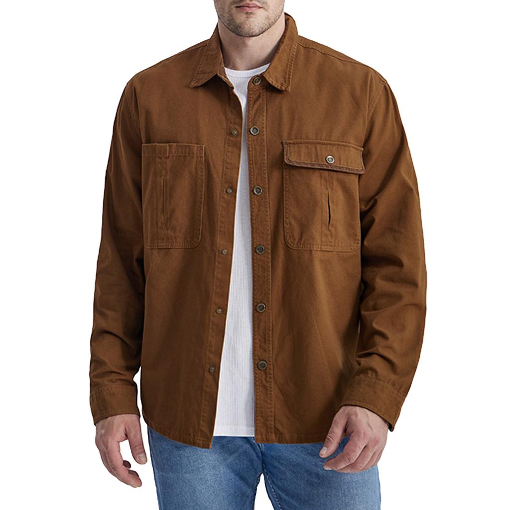 Men's Solid Pocket Work Shirt Men's Casual Fashion Trucker Shirt