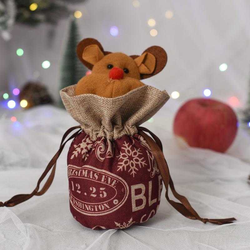 Christmas Creative English Apple Bag Cartoon Old Man Snowman Children's Gift Candy Bag Flannel Red Handbag