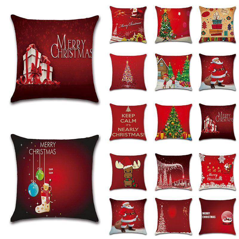 Merry Christmas Cotton Linen Pillow Case Cushion Cover Festive Home Decoration