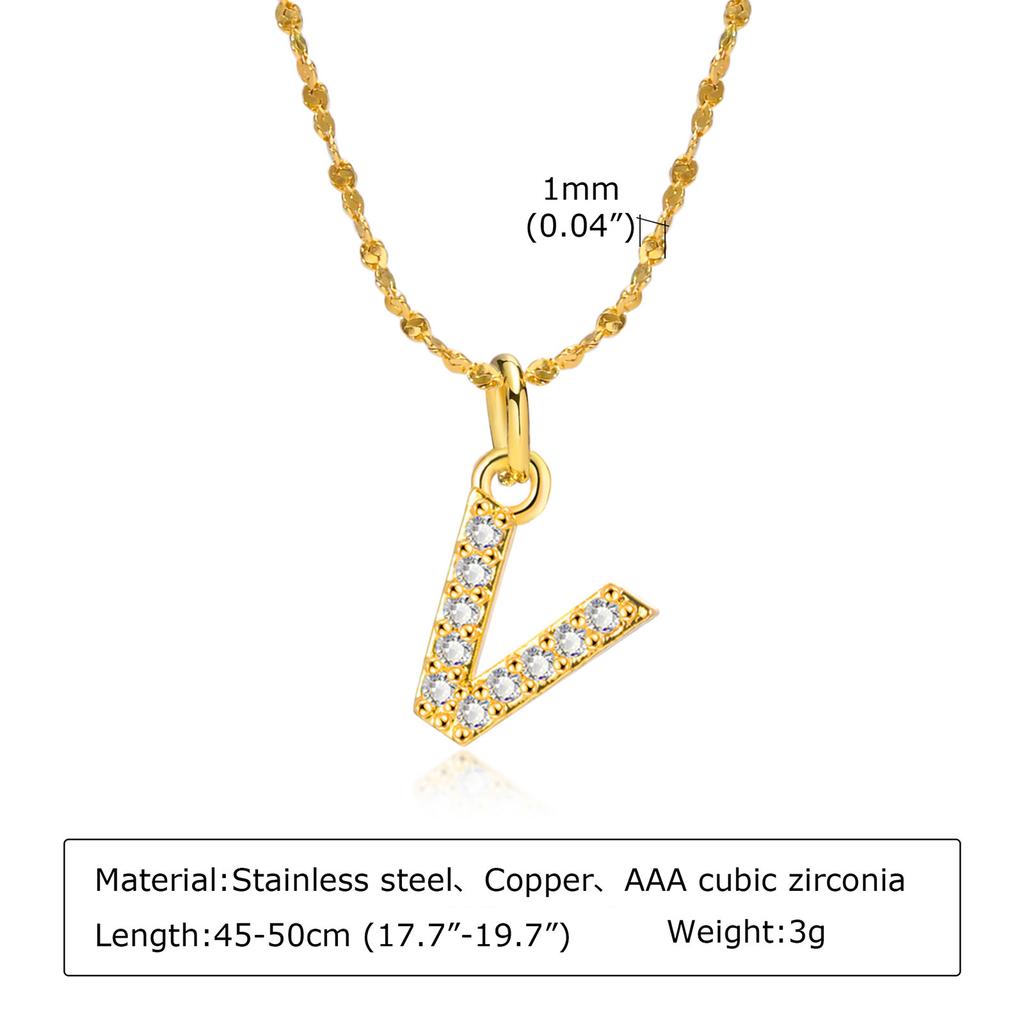 A-Z Initial 26 Letters AAA Cubic Zirconia Pendants Necklace For Women, Stainless Steel Dainty Charm Necklaces Fashion Jewelry