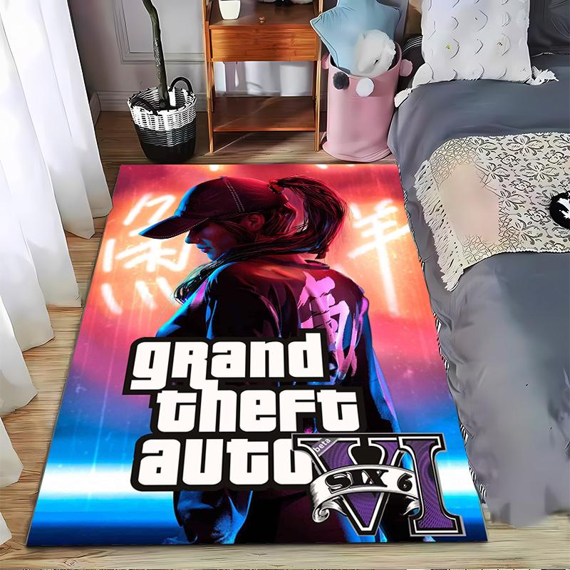 Grand Theft Auto Sports Beauty Printed Flannel Carpet, Non-slip, Suitable for Bedroom, Living Room, and Children's Room Decoration