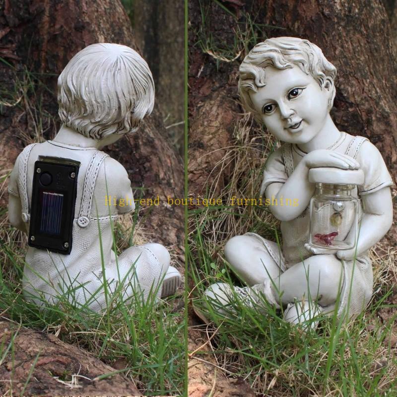 

Children Statue Garden Ornament Solar Lighted Resin Craft Boy Girl Sculpture China Mainland
