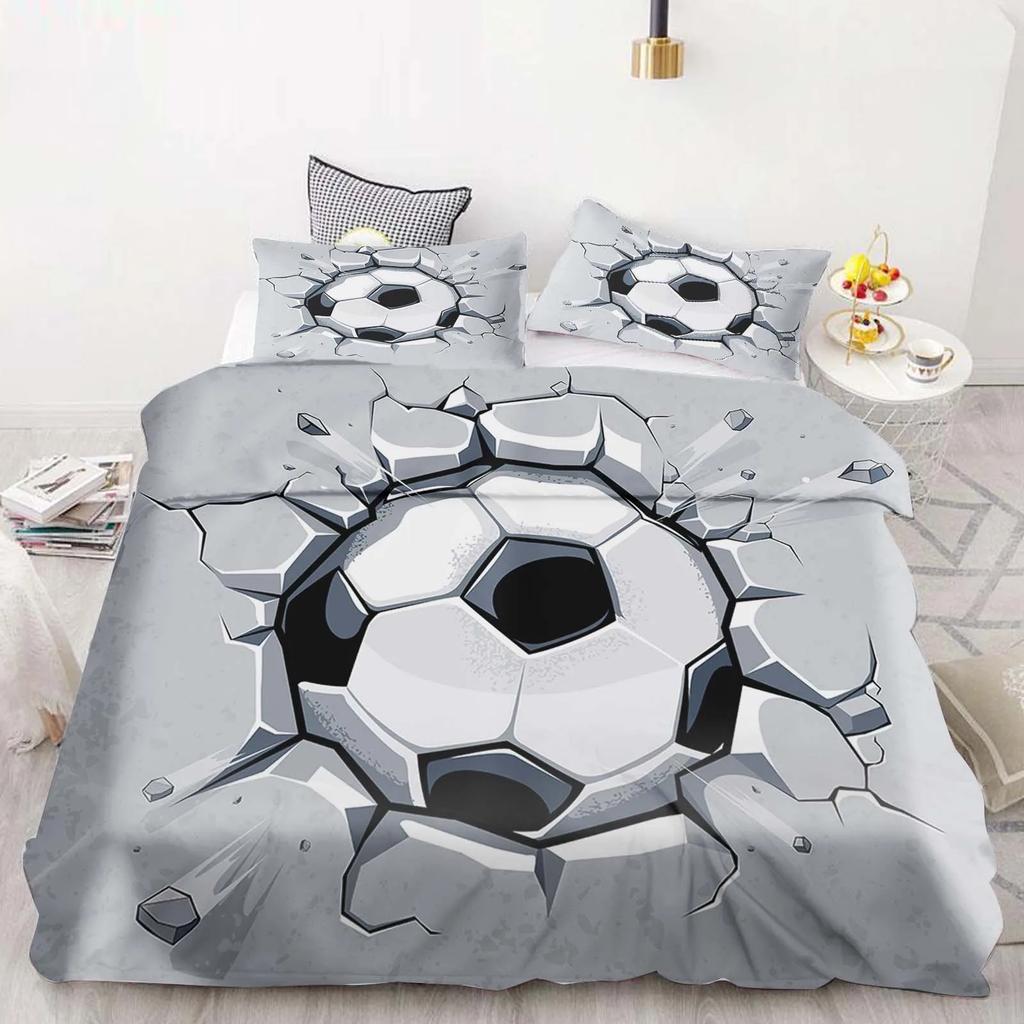 Cartoon Duvet Cover Set Football Graffiti 3D Soccer Ball Bedding Set For Boys Teens Sports Theme Bed Linen With Pillowcases