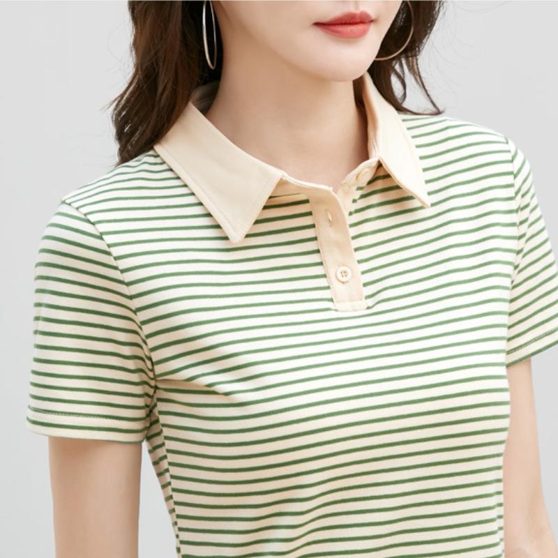 Γυναικεία Λεπτά Casual Πουκάμισα Harajuku Σέξι Μπλούζα με Πέτο Γυναικείο Καλοκαιρινό Βαμβακερό Κοντομάνικο Μπλούζα με Ριγέ Μπλούζα