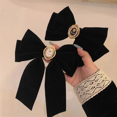 Nuove forcine per capelli con fiocco in velluto nero, eleganti fermagli per capelli in lega di tessuto con rose, per donne, accessori per capelli alla moda con fermaglio per coda di cavallo