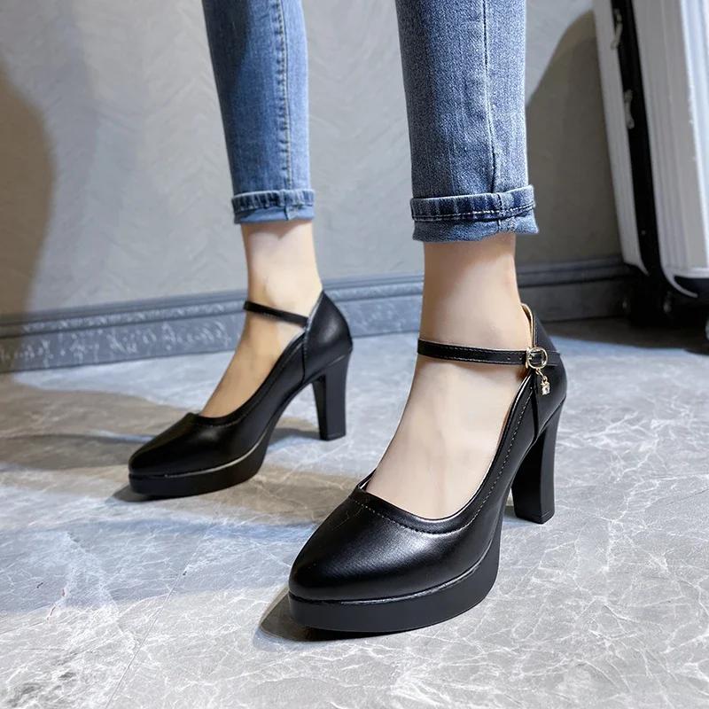 Mode Block Ferse Plattform Pumpen Frühling Herbst Frauen Schuhe 2024 Frauen Schnalle High Heels Schuhe Damen Elegante Schwarze Büro Schuhe