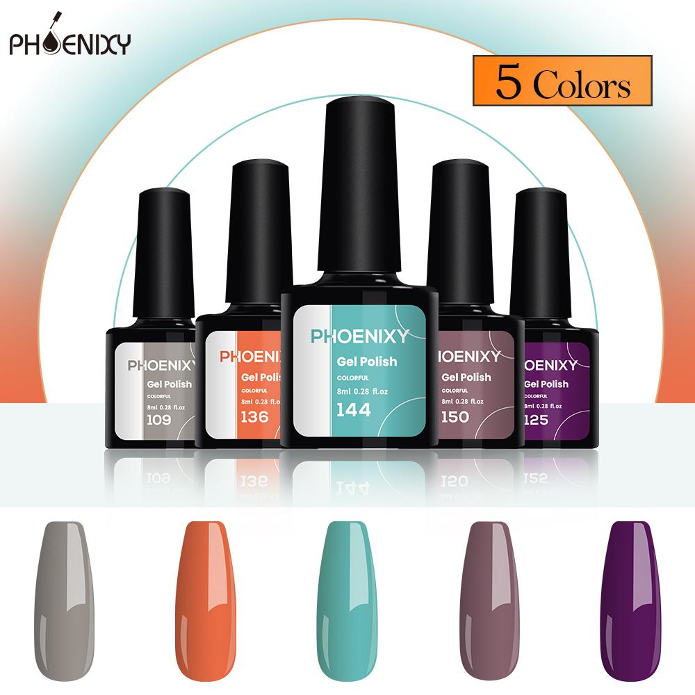 PHOENIXY 5 τμχ/Σετ Purea Nail Gel Polish Long Lasting Color Gel Kit Glitter Gel για Βερνίκι νυχιών για αρχάριους