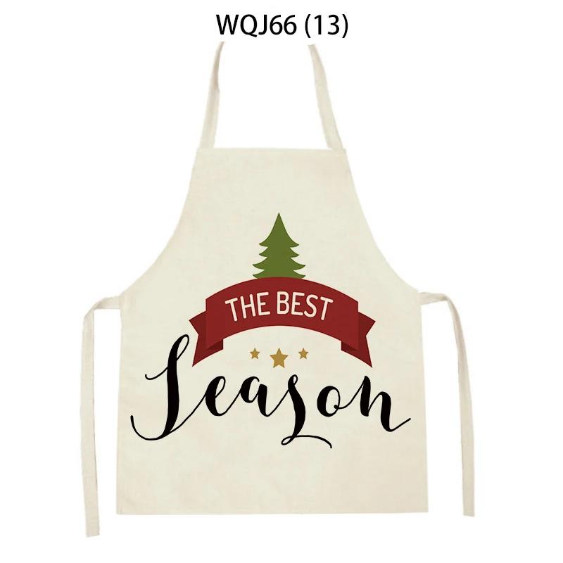 Kitchen Aprons for Women Men Merry Christmas Letters Printed Linen Bibs Household Cleaning Pinafore Home Cooking Apron Delantal