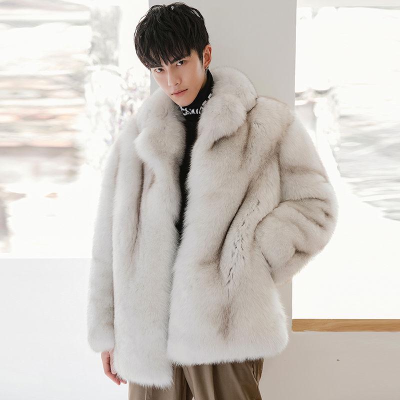 

Men s Imitation Fox Fur Coat Mid-length New Style Padded and Thickened Fur Coat Trendy Lapel Coat M природний