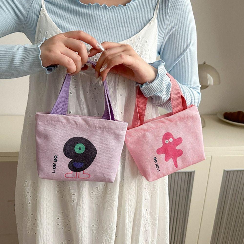 New Mini Canvas Bag Cartoon Women's Handbag Korean Style Small Bags Cute Hand Lunch Bag Casual Tote Bags Hand Snack Bag Chang