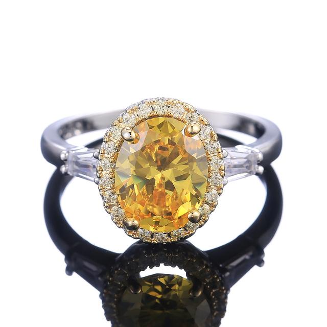 Brilliant Yellow CZ Rings for Women Gorgeous Anniversary Gift for Female Delicate Lady Luxury Accessories Party Jewelry