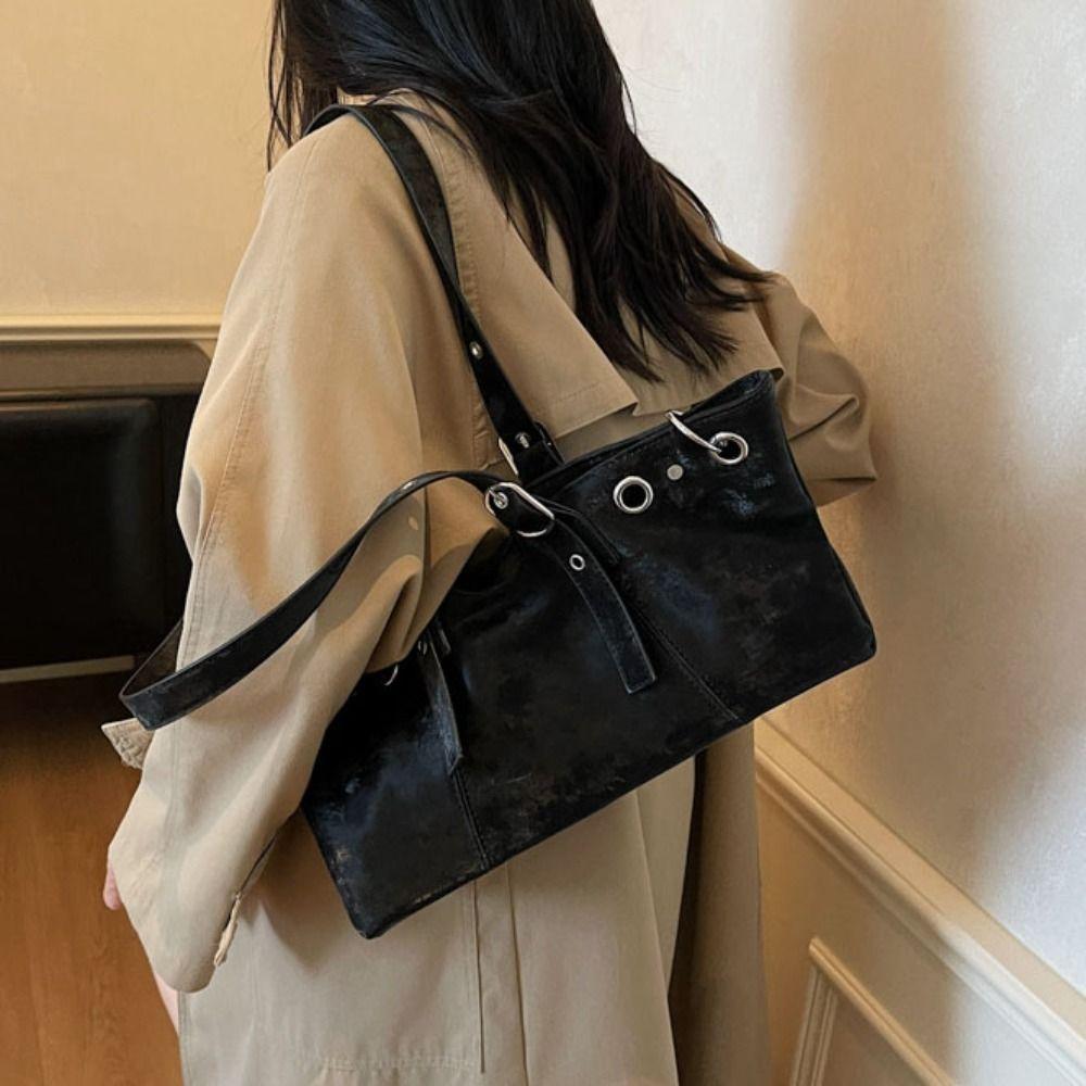 Cute Korean Style Matte PU Tote Bag Tote Bag Solid Color Large Capacity Handbag Bohemian Style Ethnic Style Underarm Packs Girls