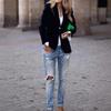 Women's Solid Color Velvet Notched Lapel Single‑Button Long Sleeve Slim Fit Blazer Jacket