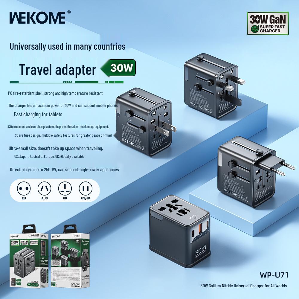 WEKOME Vip 30W Universeller Reiseadapter für EU, UK, USA, 1200W Direktstecker