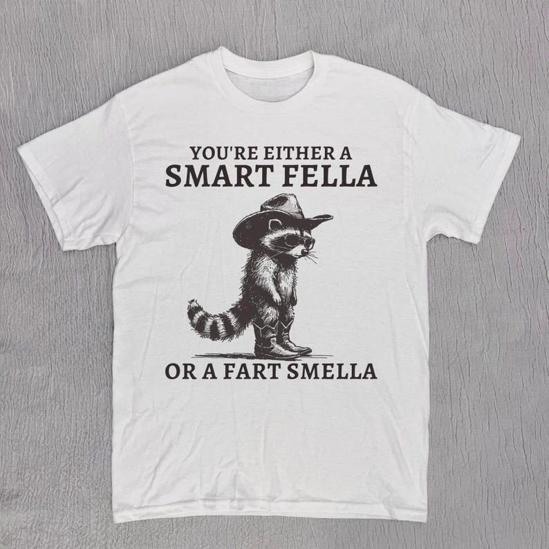 Vintage Smart Fella Raccoon 90's Shirt Fun Raccoon Vintage T-shirt Vintage 90's Wash Shirt Vintage Old Shirt Fun Gift Tops