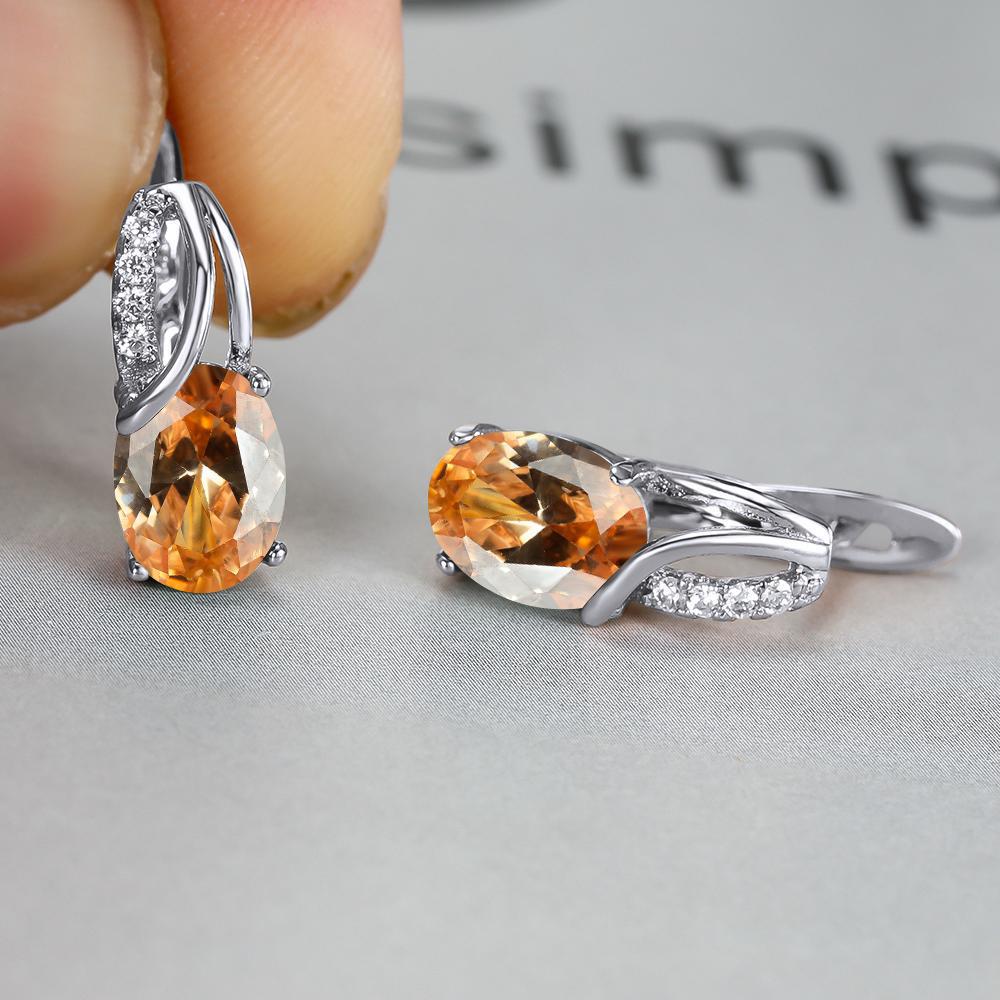 Oval Blue Zircon Diamond Champagne Gold-Plated Earrings for Weddings & Engagements