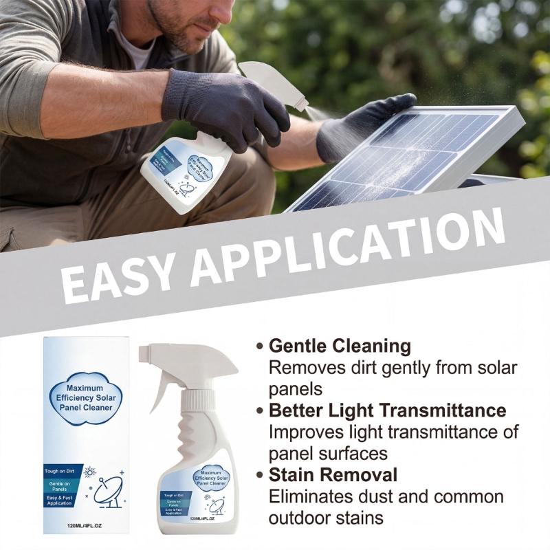 Photovoltaic Panel Cleaner 120Ml/4 Floz JAKEHOE Not-Abrasive Splash for Dirt Buildups Glass Panels, Outdoor Solar Surfaces Routine Care