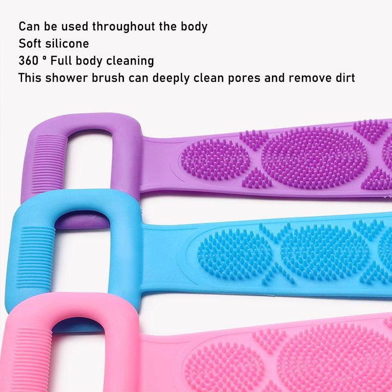 1 ST Kroppssvamp Silikonborstar Badhanddukar Skrubber Gnugga Ryggen Exfoliering Massage Duschbälte Förlängda Hudrengöringsborstar