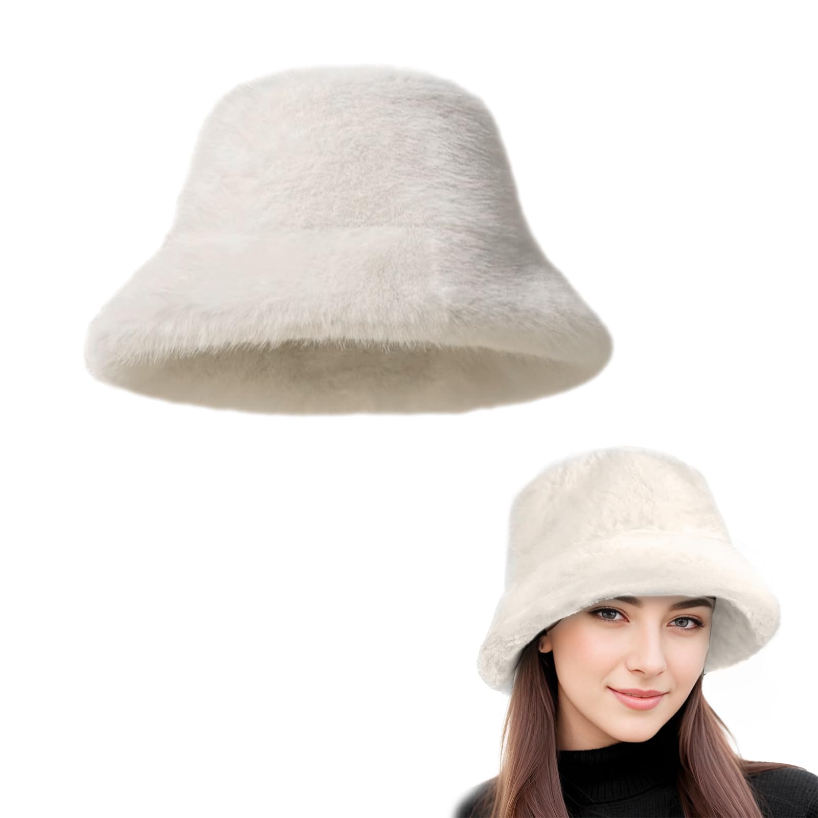 

Bucket Hat for UV Exceptionally Slimming No Wide Beautiful Deep Solid White [Doyime] Women, Fur-lined, Autumn/Winter, Warm, Protection, Thick, Effect, белый