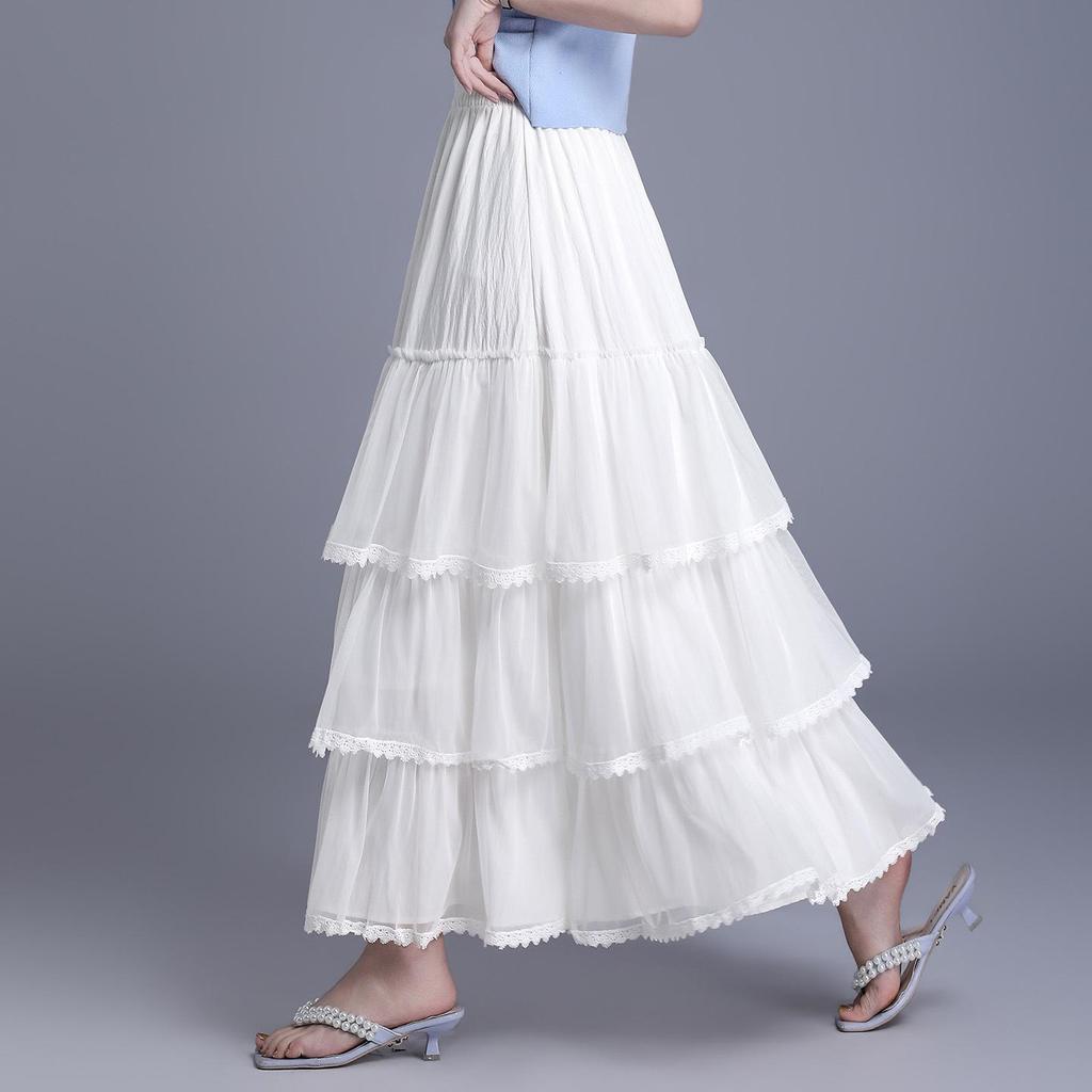 White 3-Tier Lace Trim Flare Skirt - Spring/Summer 2026 Collection