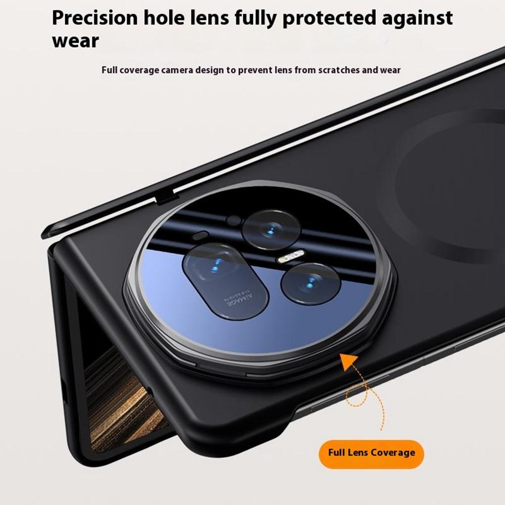 For Honor Magic V5 5G Magnetic Case Hard PC Phone Cover with HD Tempered Glass Film,Lens Kickstand
