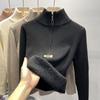 Neues integriertes Samt plus Samt verdicktes vielseitiges Basic-Shirt für Damen mit halbem Rollkragen, innerer Pullover