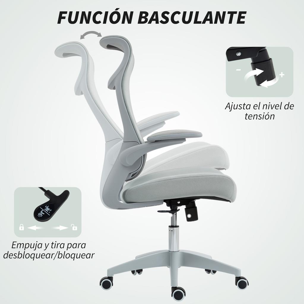 Ergonomic Swivel Mesh Office Chair, Lumbar Support, Flip-Up Armrests, Tilting Headrest, Gray