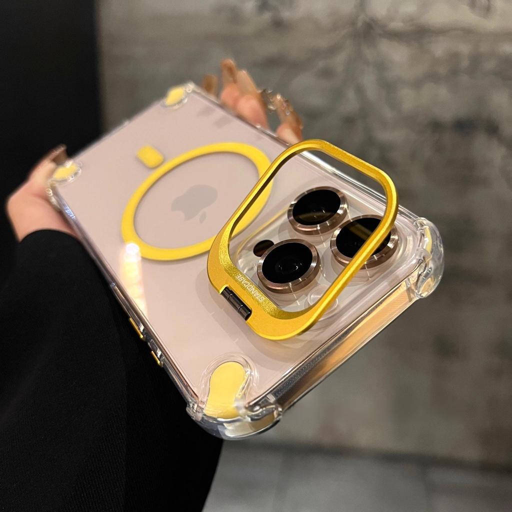 Transparent Acrylic Magnetic Shockproof Phone Case With Camera Lens Stand For Iphone