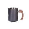 Stainless Steel Latte Art Cup with Wooden Handle and Scale - Thickened Milk Frothing Cup with Pointed Spout for Coffee Art