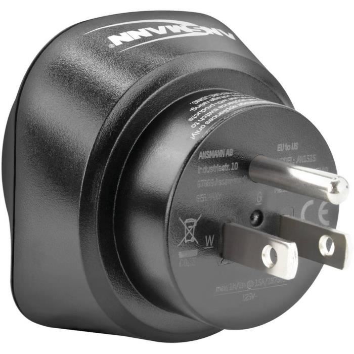 Adaptateur de voyage - ANSMANN - 1250-0032 - Prise EU vers prise US - Pour l'étranger