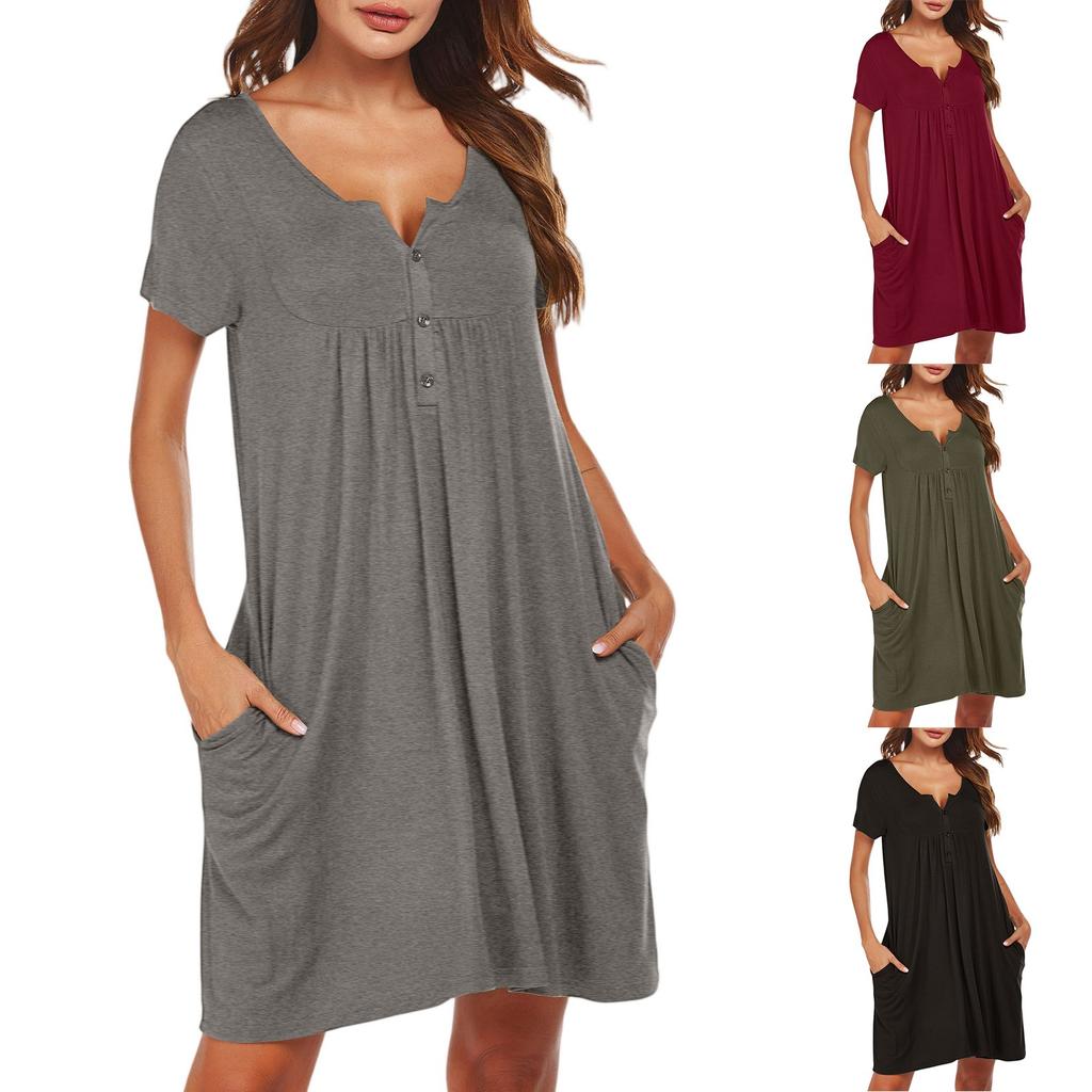 Short Sleeved Pajamas V-neck Soft And Comfortable Button Folding Pajamas Home Clothes Short Pajamas Dress