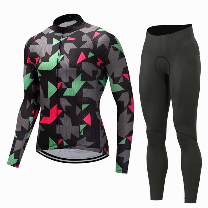 Mens Long Sleeve Cycling Jersey Set Breathable Quick Dry Bike Riding Sportswear