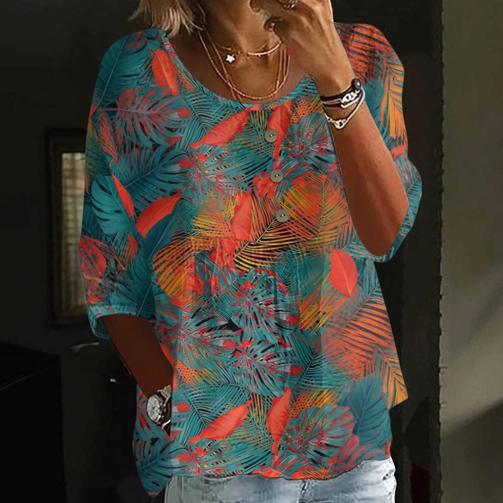 

Льняные рубашки для женщин с рукавом 3/4 на пуговицах с V-образным вырезом, летние топы, нарядные повседневные милые рубашки XL циан