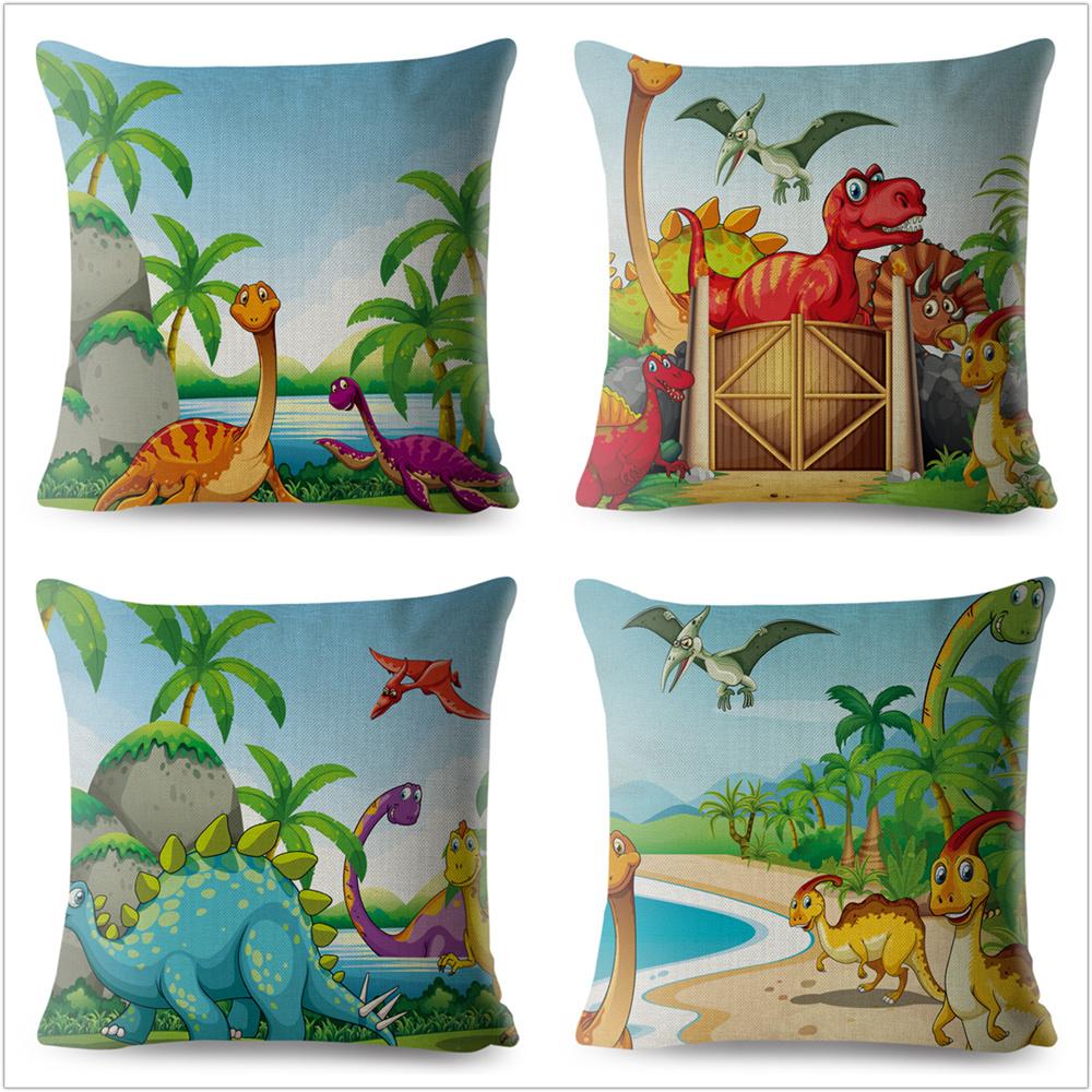 Cartoon Jurassic Dinosaur Animal Pillowcase Cushion Cover Peach Skin Pillowcase Sofa Home Decor Pillowcase