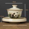 Chines Hand-painted Panda Ceramic Gaiwan Ru Kiln Teacup Handmade Beauty Tea Infuser Household Travel Tea Bowl Portable Teaware