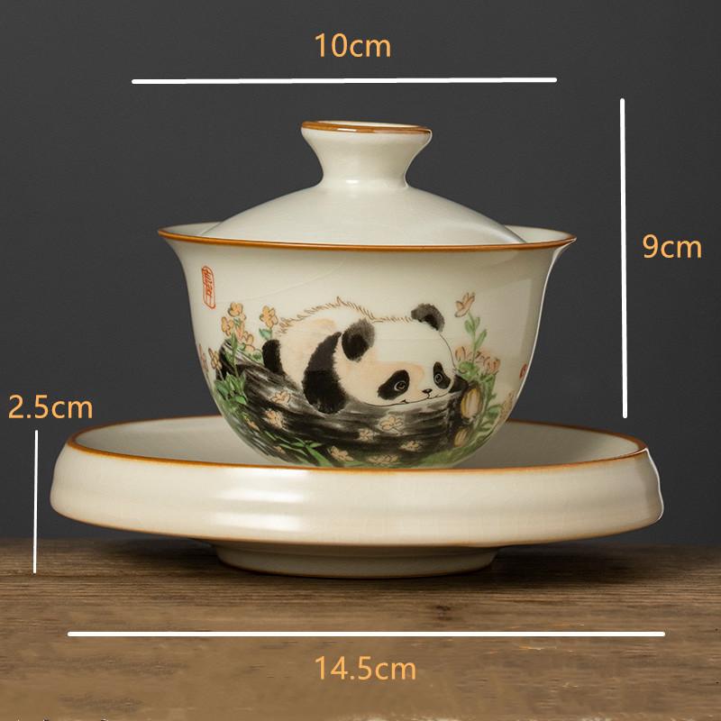 Chines Hand-painted Panda Ceramic Gaiwan Ru Kiln Teacup Handmade Beauty Tea Infuser Household Travel Tea Bowl Portable Teaware