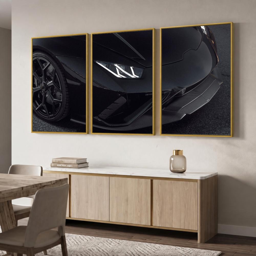 Sports Car Golden Hour Painting Calligraphy 3 PCS Canvas Wall Art Prints for Living Room Decor Modern Fashion Wall Decals