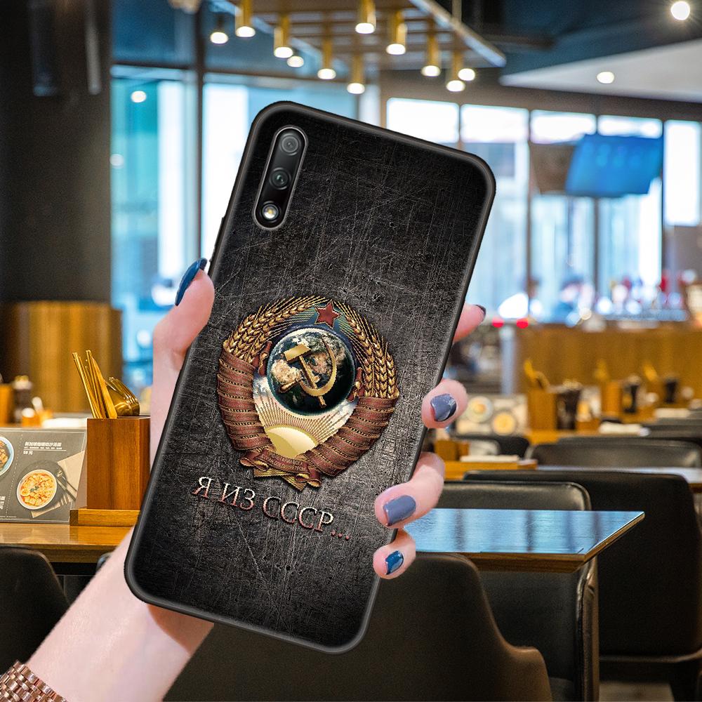 Phone Case For Huawei Honor 9X 9 9S 10 20 30 S i A 8X 8A 8S 7X 7A Pro Lite  Black Cover Back Luxury Funda Silicone USSR Flag