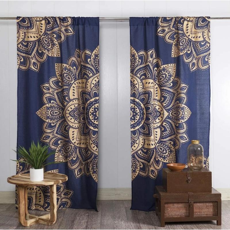 Schwarz Silber Mandala Blume Böhmisch Hoch Verdunkelnde Vorhänge Wohnzimmer Schlafzimmer Zuhause Dicke Verdunkelungsvorhänge Mehrfarbiger Vorhang