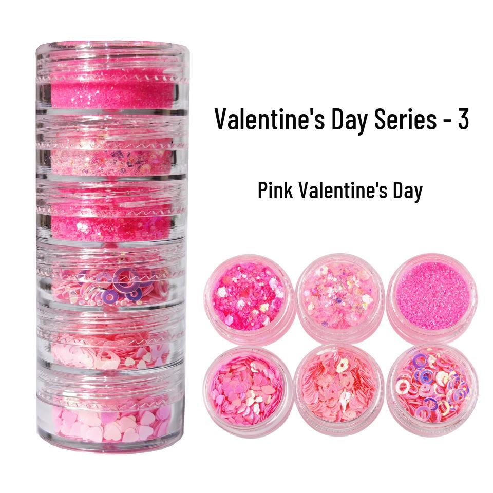 Valentine s Day Nail Art Glitter Set: 6-Compartment with Heart, Hollow Heart, Butterfly, and Metallic Glitter for Resin