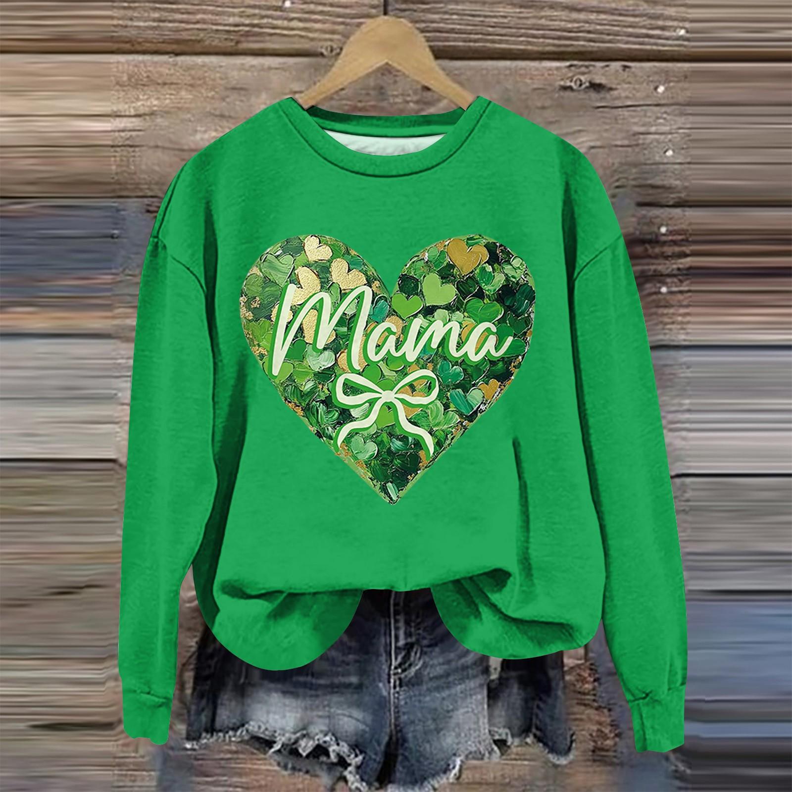 

Жіноча мода St. Осінній вільний світшот з круглим вирізом і довгим рукавом із принтом до Дня Патрика XXXXXL зелений