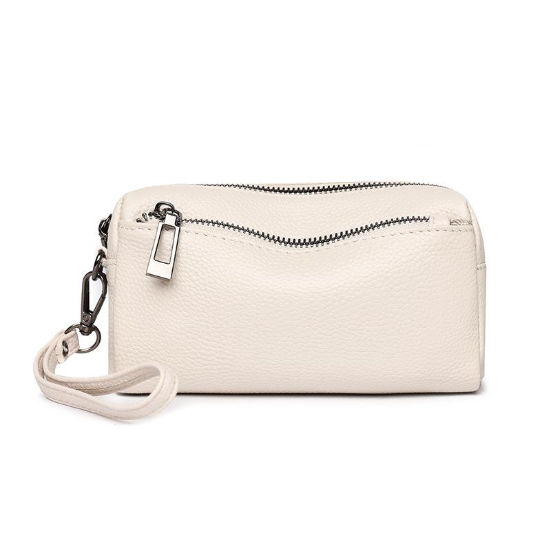 Clutch Three-zipper Genuine Leather Coin Purse Casual Mobile Phone Bag Cowhide Handbag Shoulder Bag