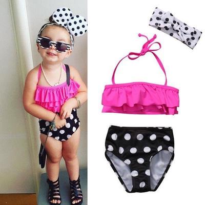 Infant Baby Girls Two Pieces Halter Bathing Suit Bikini Set Polka Dot Swimwear Toddlers Kids Beach Swimsuit
