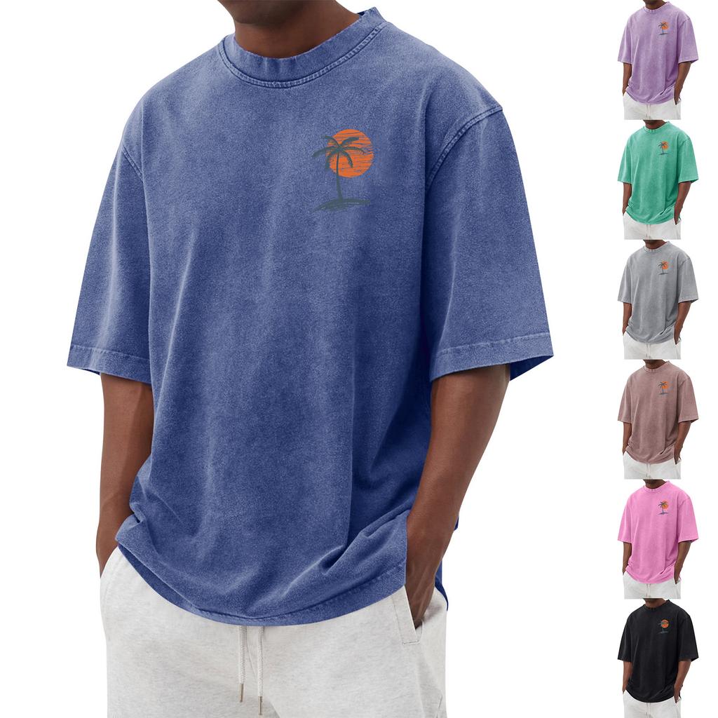 Men's Printed Round Neck T-Shirt Casual Sports Short-Sleeve Top