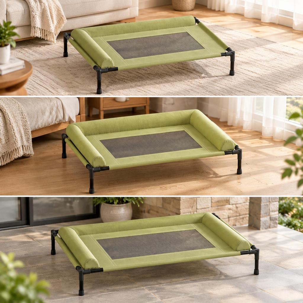 Detachable Elevated Pet Bed with Padded Bolsters Breathable Raised