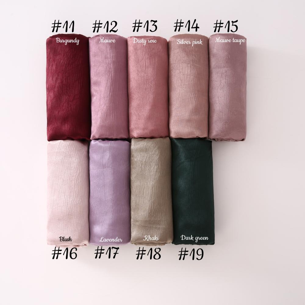 Women Plain Silk Satin Hijab Scarf Different Sides Bark Wrinkles Solid Color Long Shawl Muslim Women Smooth Silk Like Underscarf